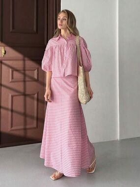 Pink Gingham Maxi Skirt NWOT